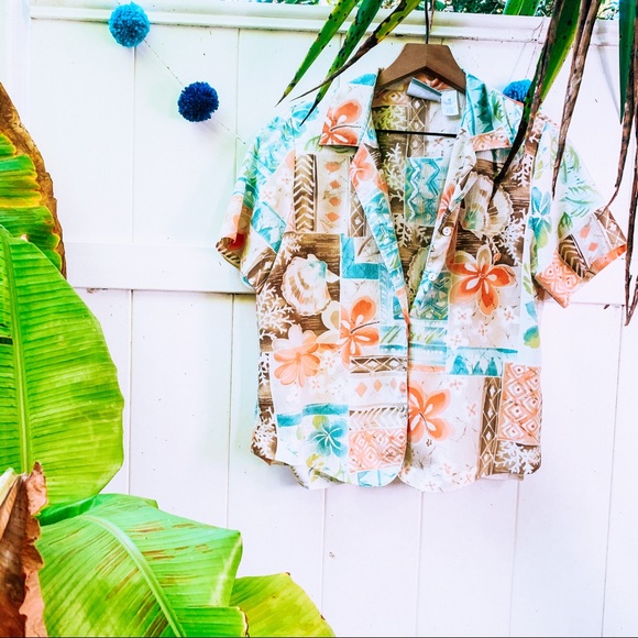 vintage vsco y2k Shell Hawaiian button up popover - Picture 6 of 10